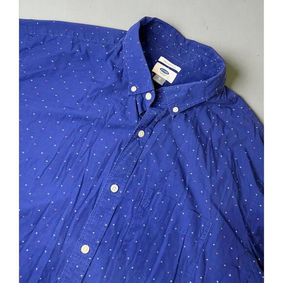 Old Navy Men's Button-Down Long Sleeve Shirt Blue with Dot- - Picture 2 of 4